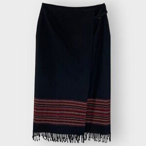 Worthington Black Wool Maxi Skirt with Red Accents